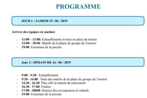 Tournoi de hockey subaquatique 15 et 16 juin 2019 – Centre nautique Château Bleu – Annemasse